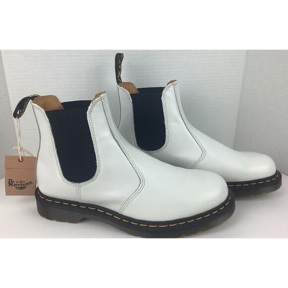 Dr Martens 2976 YS White Smooth Leather Chelsea Boots Size Mens 10 Womens 11 New